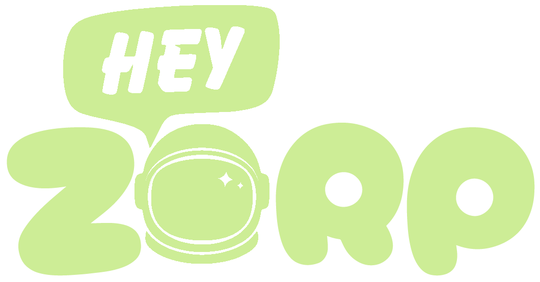 Hey ZORP logo — a smiling astronaut in a blue speech bubble